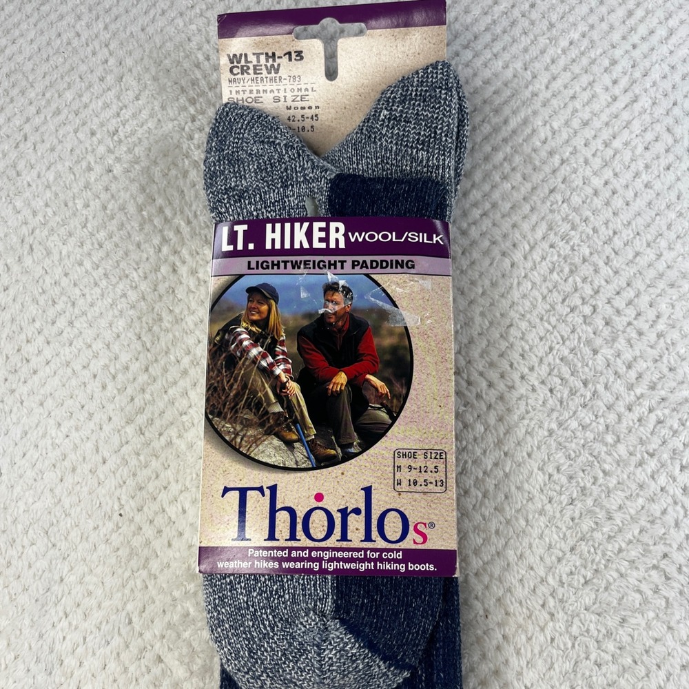 Thorlo Lt Hiker Wool Silk‎ Crew Socks Navy Heather WLTH Mens 9-12.5 Made in USA